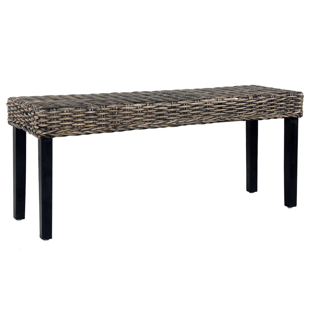 bænk 110 cm naturlig kubu-rattan massivt mahognitræ sort