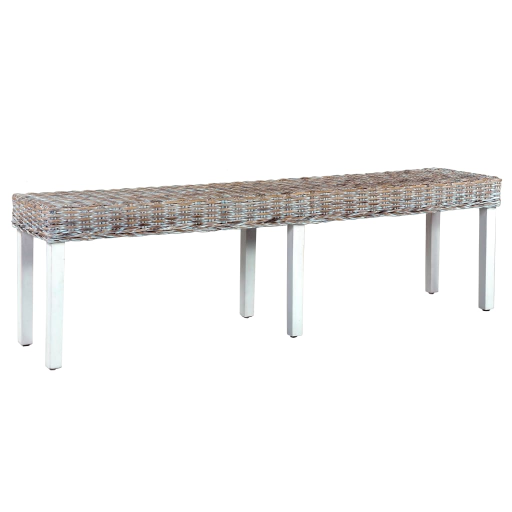 bænk 160 cm naturlig kubu-rattan massivt mangotræ hvid