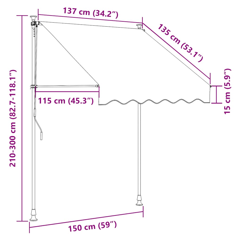 manuel foldemarkise 150 cm orange og brun
