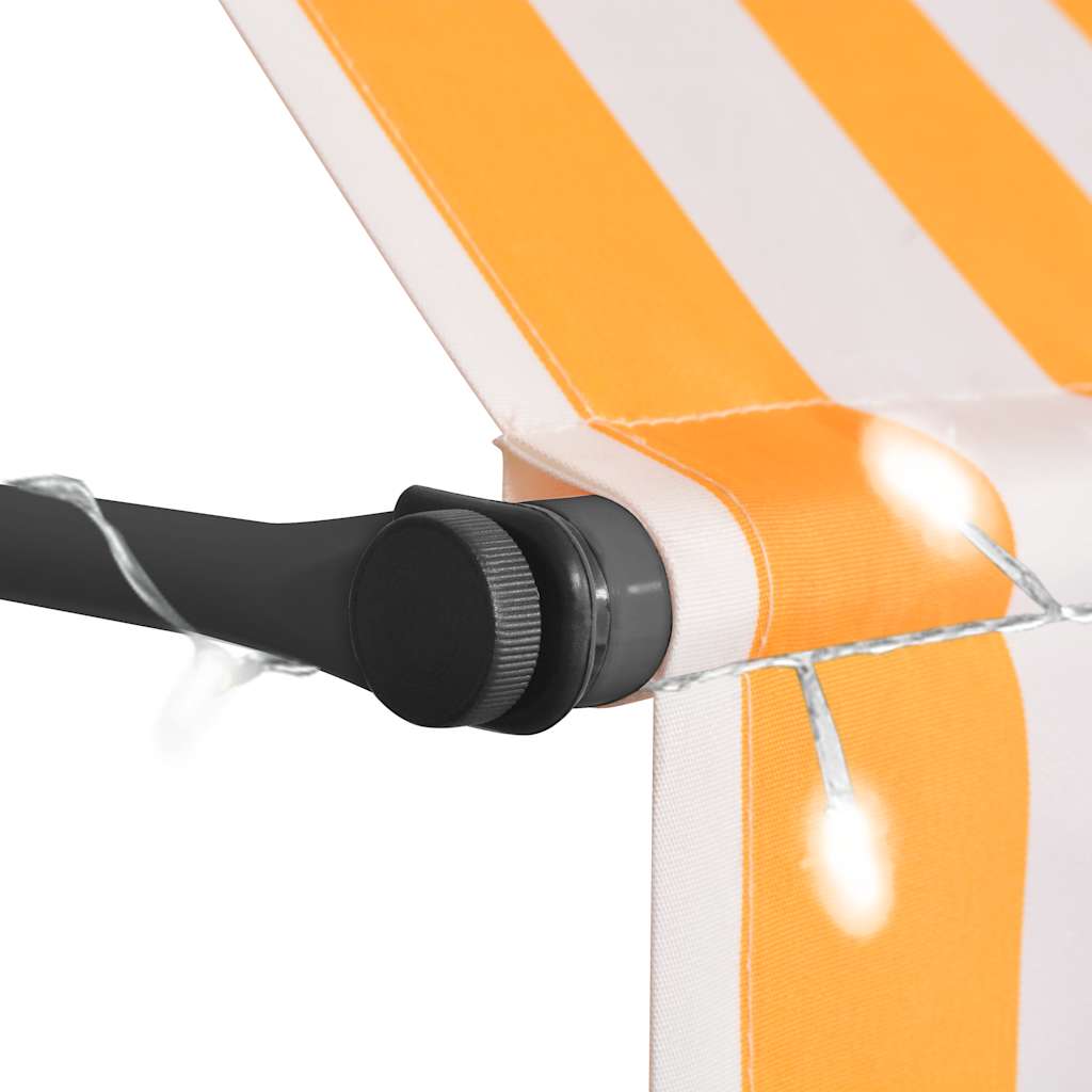 markise m. LED-lys manuel betjening 300 cm hvid og orange