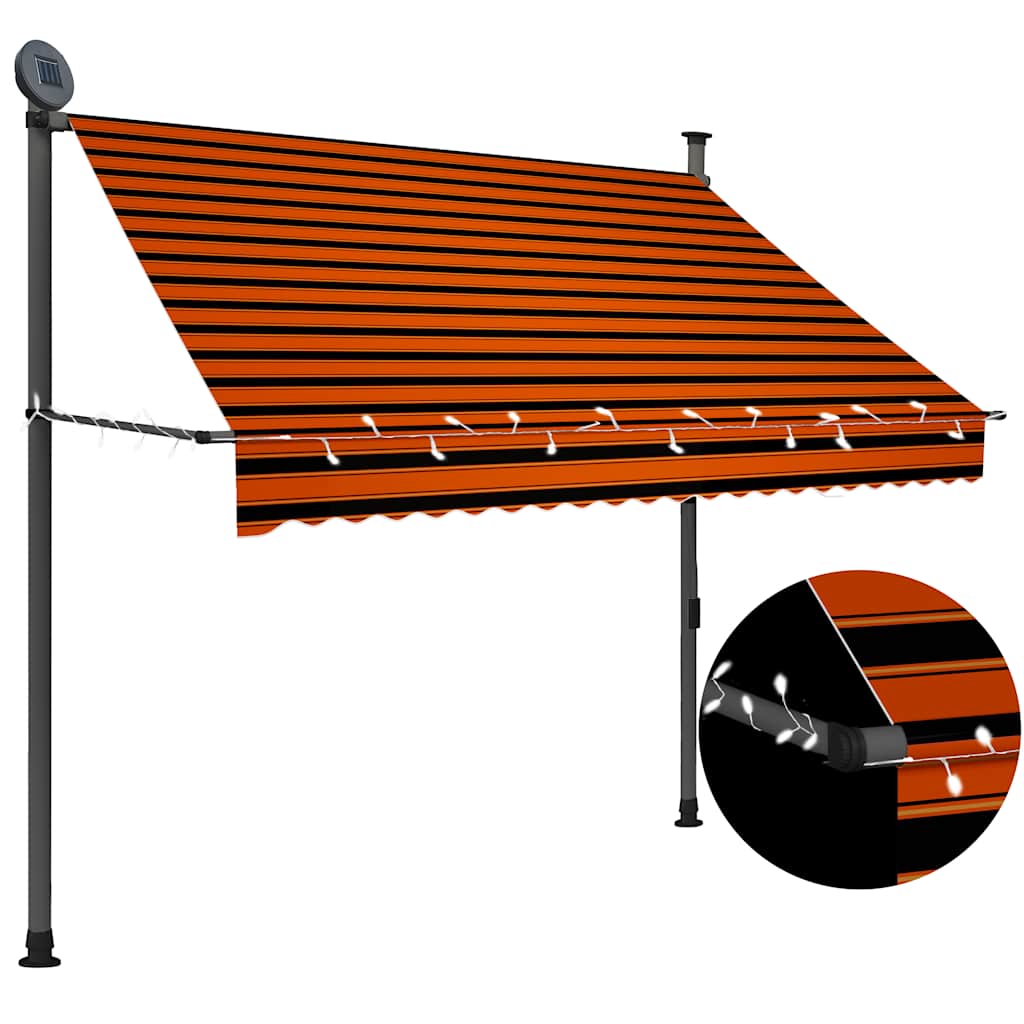 markise m. LED-lys manuel betjening 200 cm orange og brun