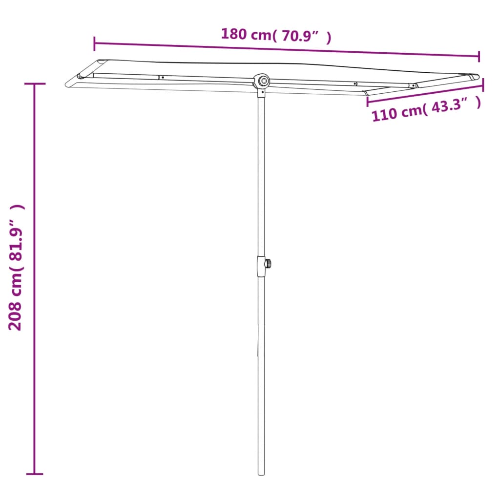 haveparasol med aluminiumstang 180x110 cm azurblå