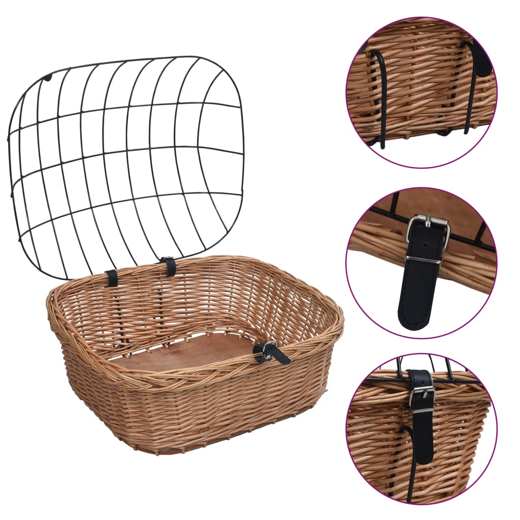 cykelkurv med låg til styr 50x45x35 cm naturlig pil