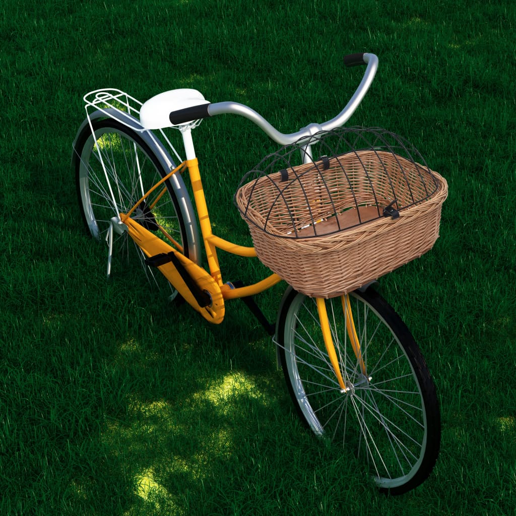 cykelkurv med låg til styr 50x45x35 cm naturlig pil billede