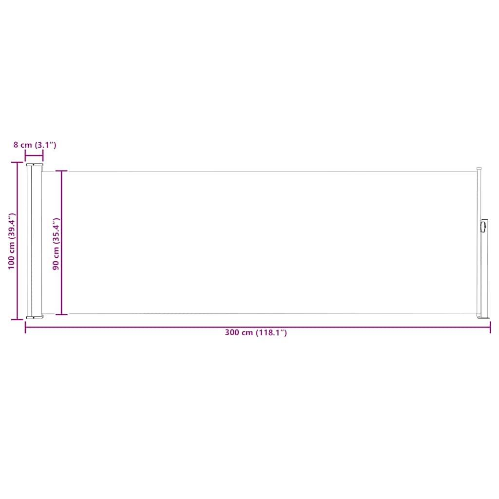 sammenrullelig sidemarkise til terrassen 100 x 300 cm grå