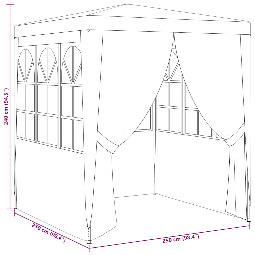 festtelt med sidevægge 2,5x2,5 m 90 g/m² hvid