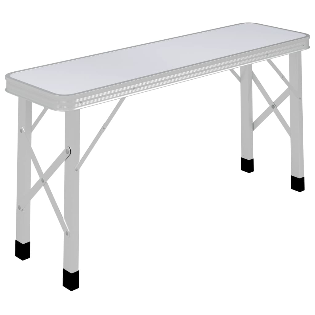 foldbart campingbord med 2 bænke aluminium hvid