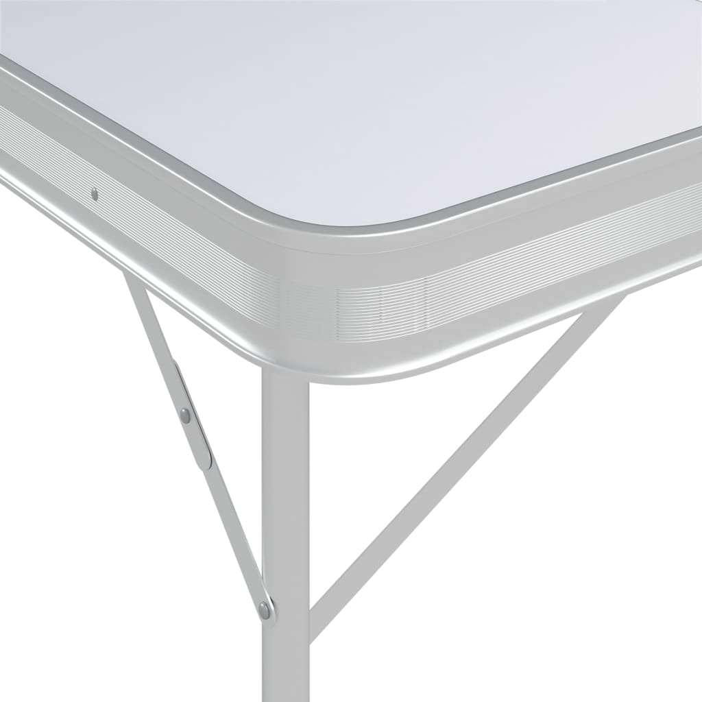 foldbart campingbord med 2 bænke aluminium hvid