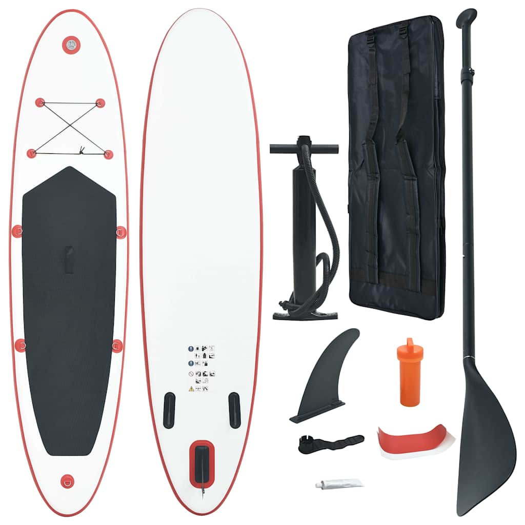 Stand Up Paddle Board-sæt SUP surfbræt oppustelig rød og hvid billede