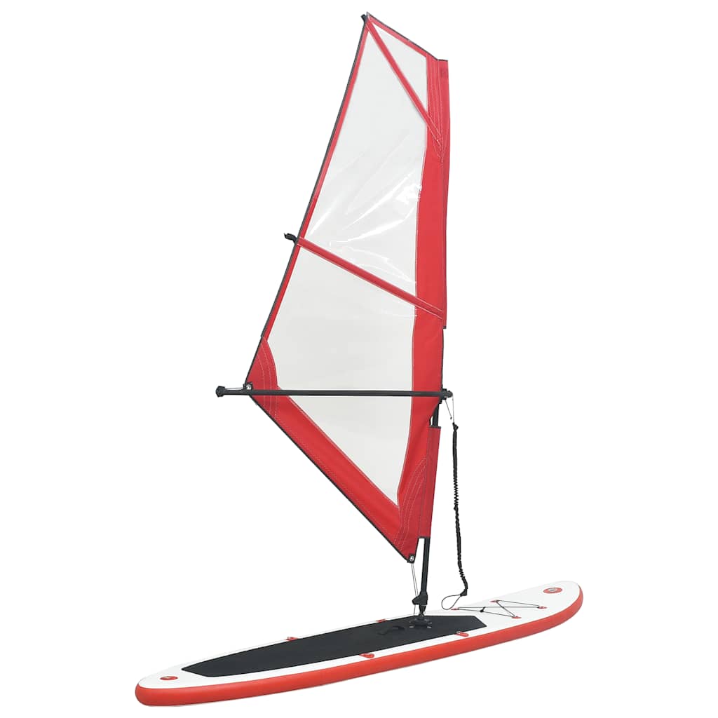oppusteligt paddleboard med sejl rød og hvid billede
