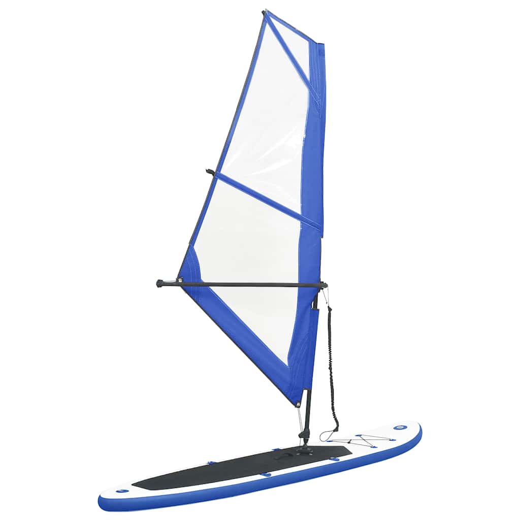 oppusteligt paddleboard med sejl blå og hvid billede