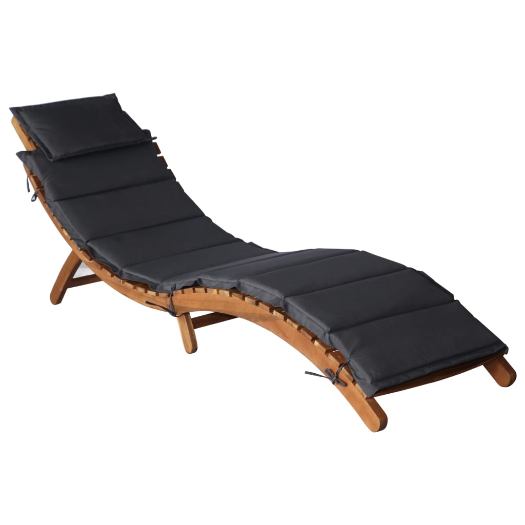 | Liggestol | med pude mørkegrå 55 x 184 x 64cm Massivt Akacietræ