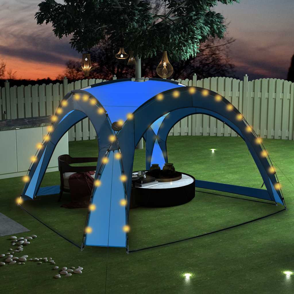 festtelt med LED og 4 sidevægge 3,6x3,6x2,3 m blå