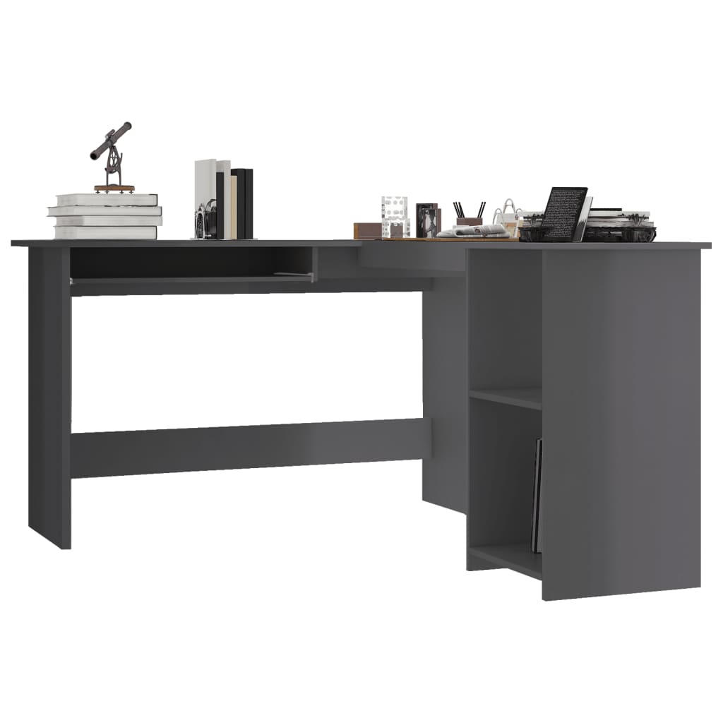 L-formet skrivebord 120x140x75 cm konstrueret træ grå højglans