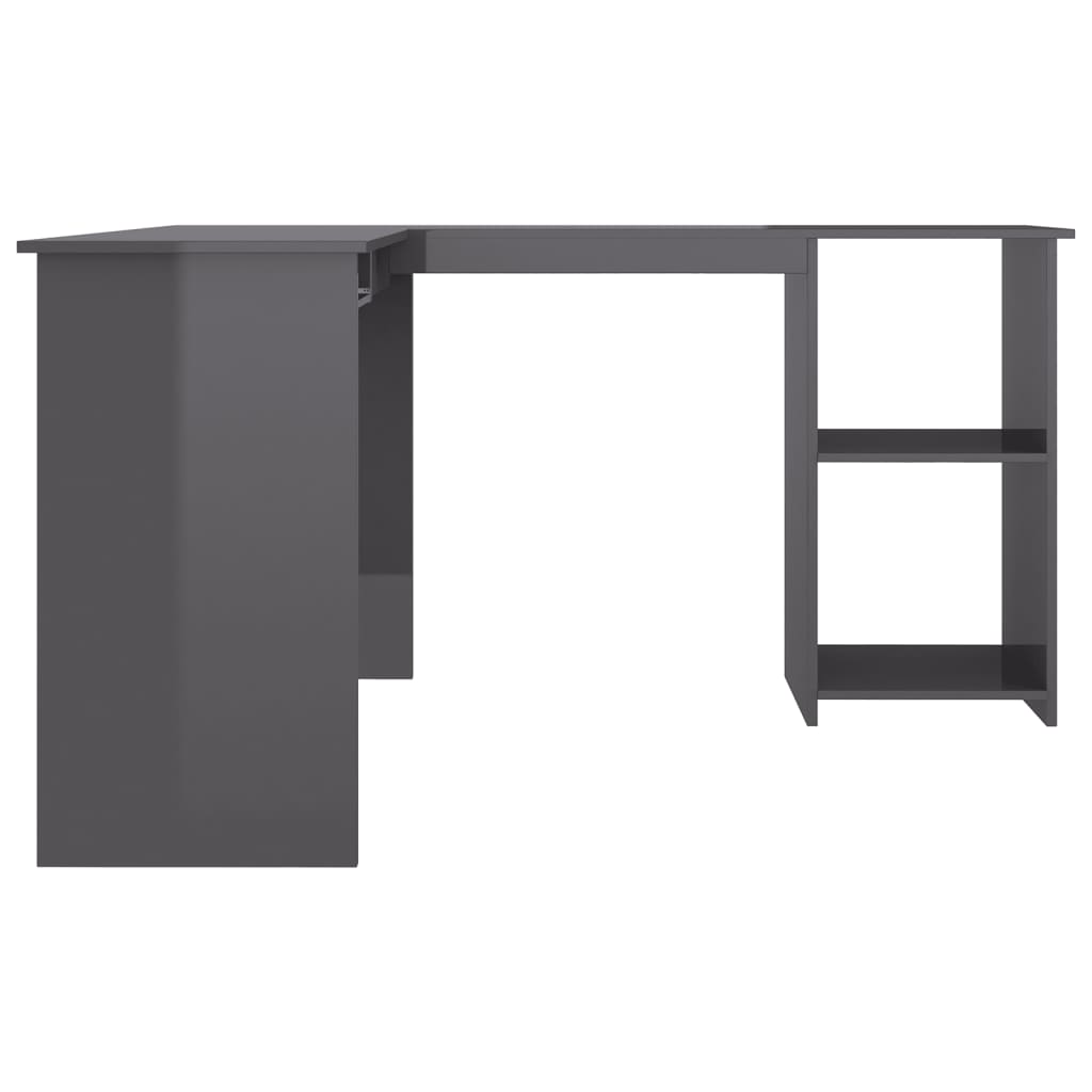 L-formet skrivebord 120x140x75 cm konstrueret træ grå højglans