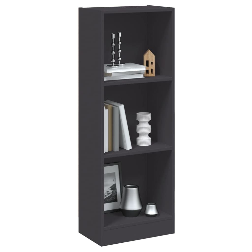 bogreol med 3 hylder 40x24x109 cm konstrueret træ grå billede