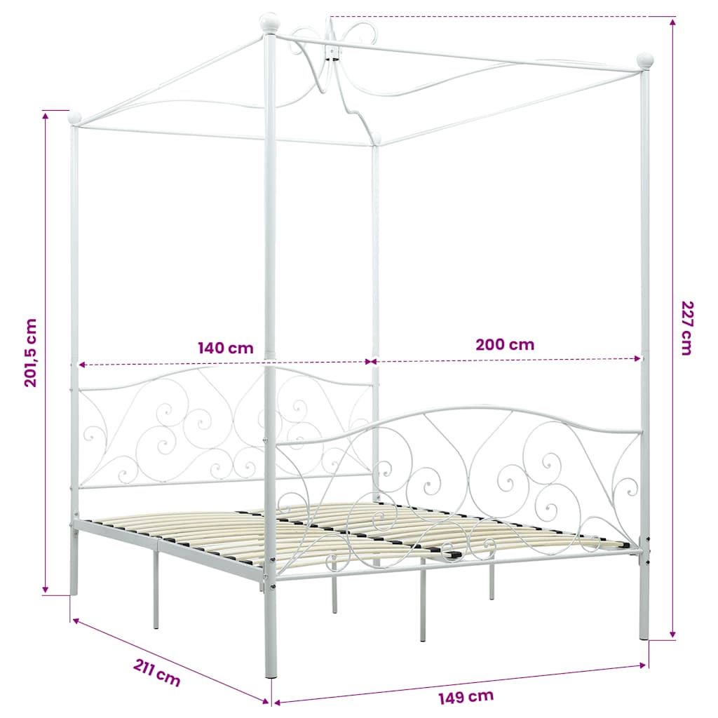 sengestel til himmelseng 140 x 200 cm metal hvid