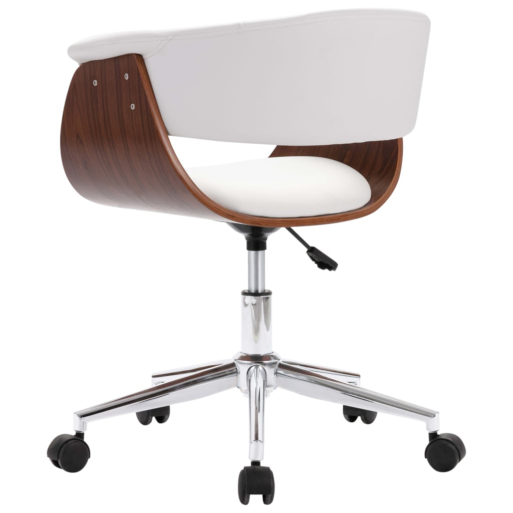 drejelig spisebordsstol bøjet træ og kunstlæder hvid