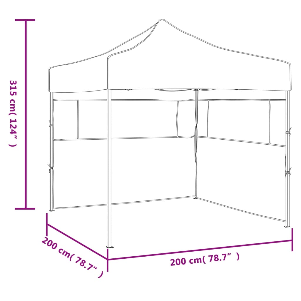 foldbart festtelt med 2 sidevægge 2x2 m stål hvid