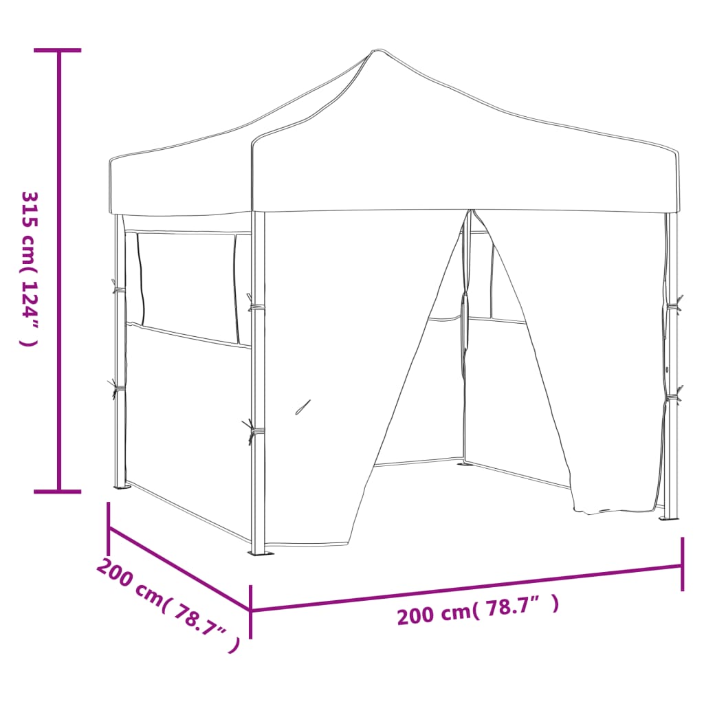 foldbart festtelt med 4 sidevægge 2x2 m stål hvid