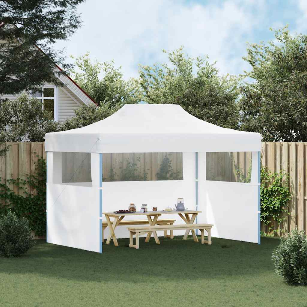 foldbart festtelt med 3 sidevægge 280x410x315 cm stål hvid