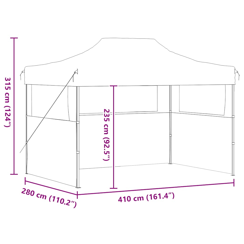 foldbart festtelt med 3 sidevægge 280x410x315 cm stål hvid