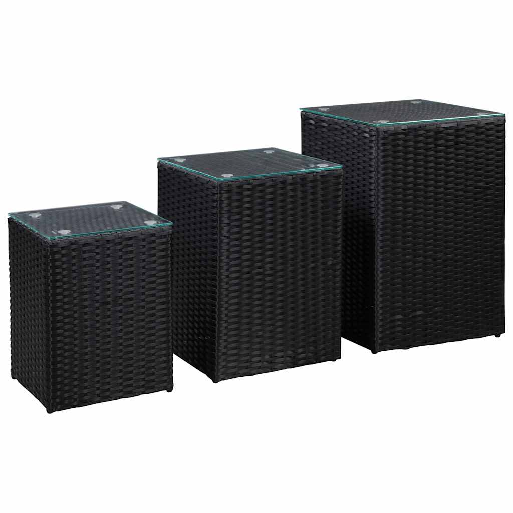 sideborde med glastop 3 stk. polyrattan sort