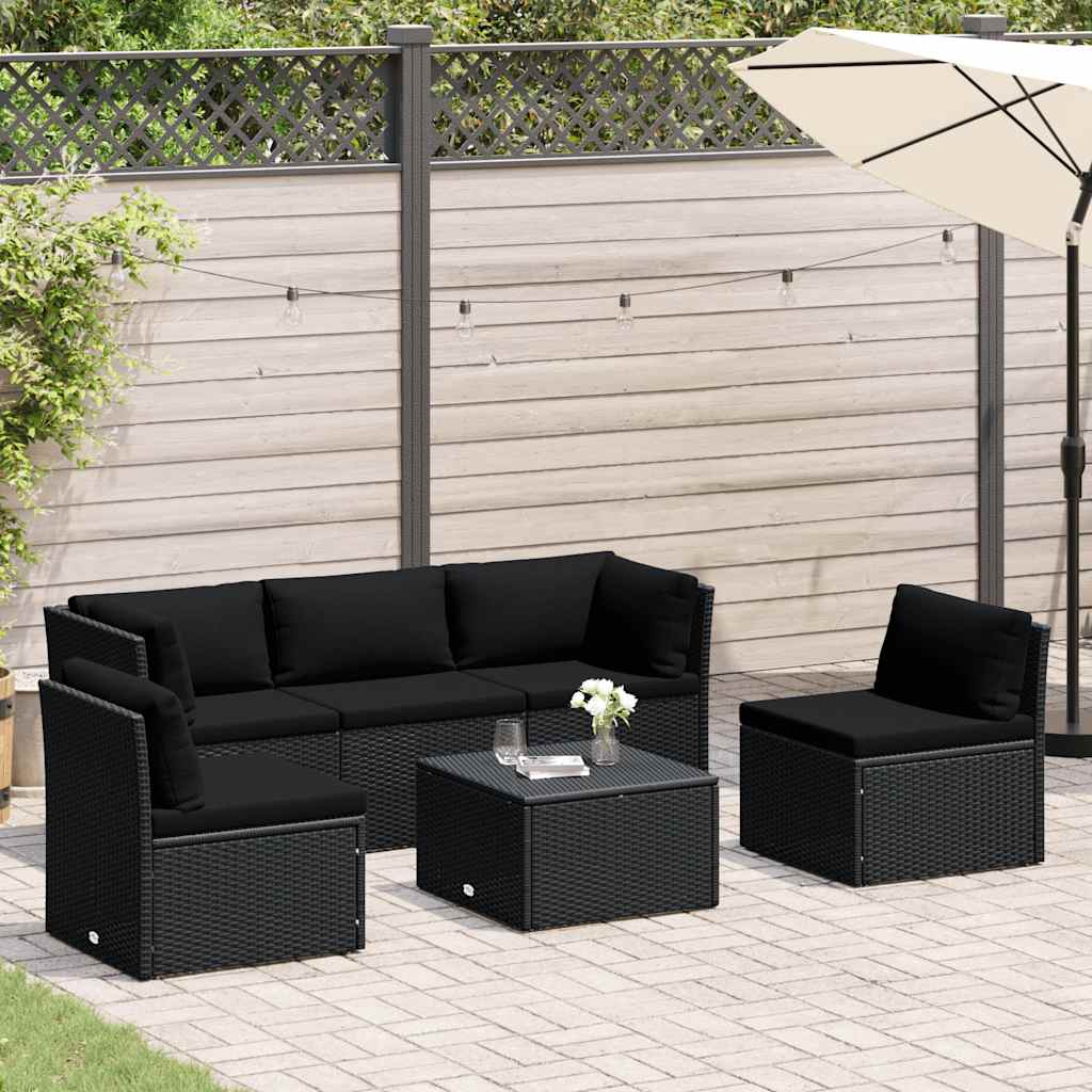 haveloungesæt 4 dele med hynder polyrattan sort billede