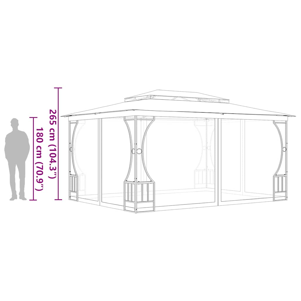 pavillon med net 300x400x265 cm cremefarvet