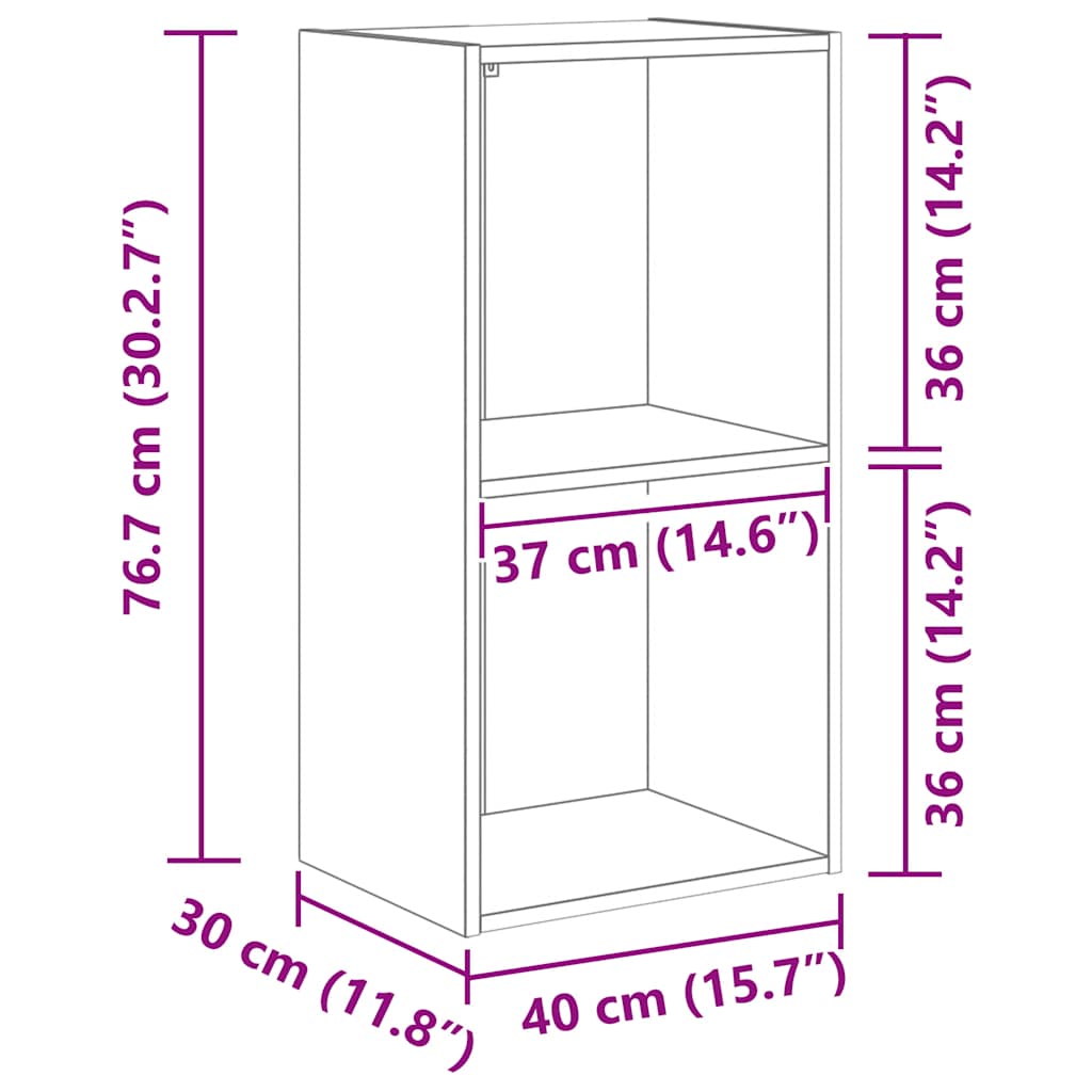 bogreol med 2 hylder 40x30x76,5 cm konstrueret træ betongrå