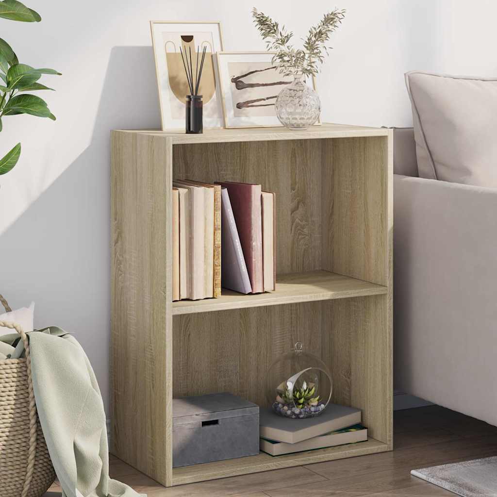 vidaXL bogreol med 2 hylder 60x30x76,5 cm konstrueret træ sonoma-eg