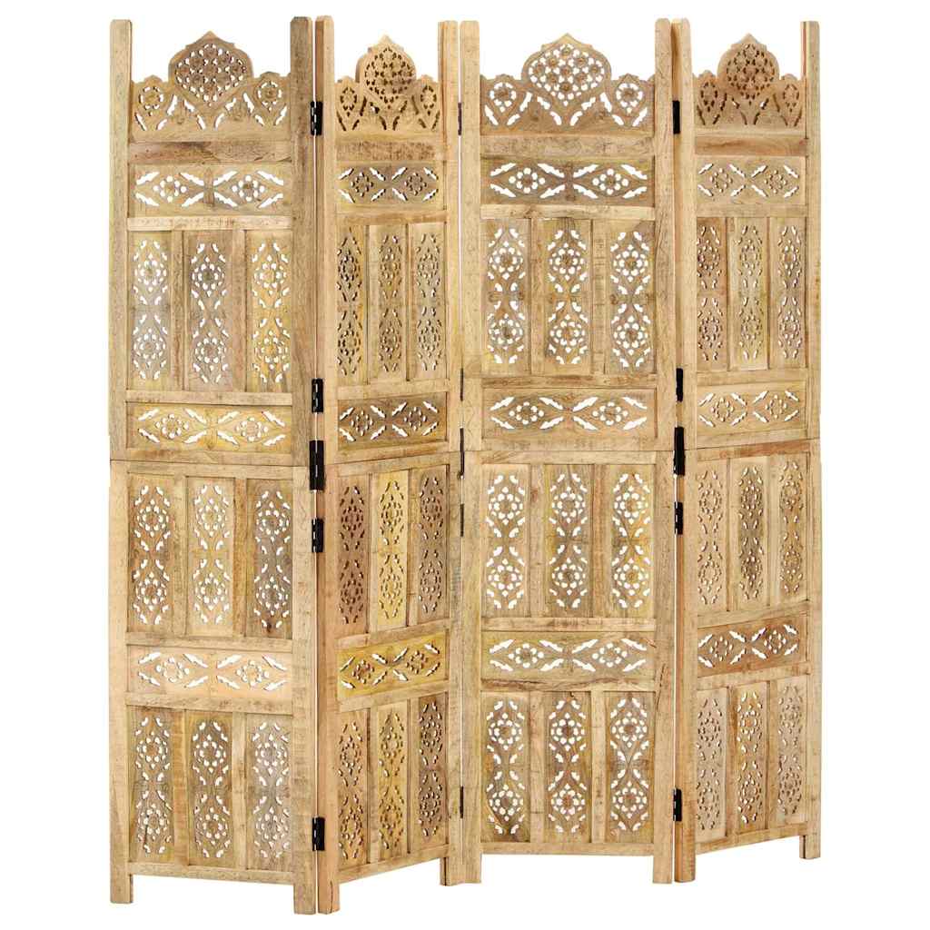 4-panels rumdeler håndskåret 160 x 165 cm massivt mangotræ