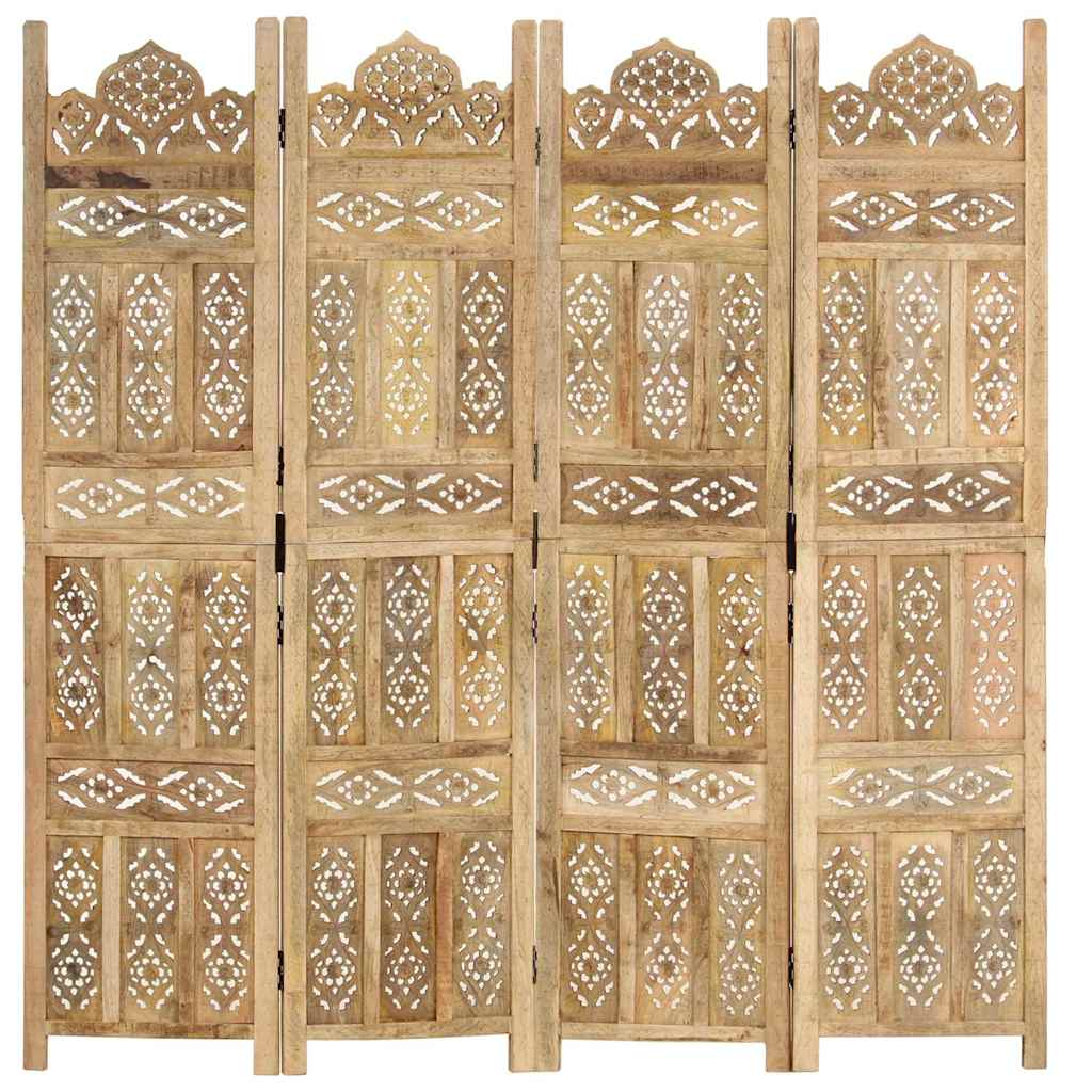 4-panels rumdeler håndskåret 160 x 165 cm massivt mangotræ