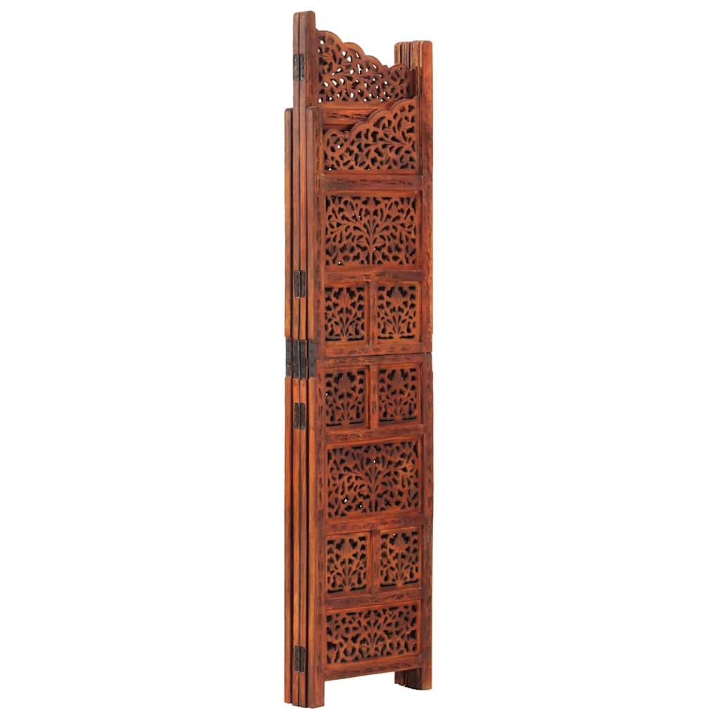 4-panels rumdeler håndskåret 160 x 165 cm massivt mangotræ brun