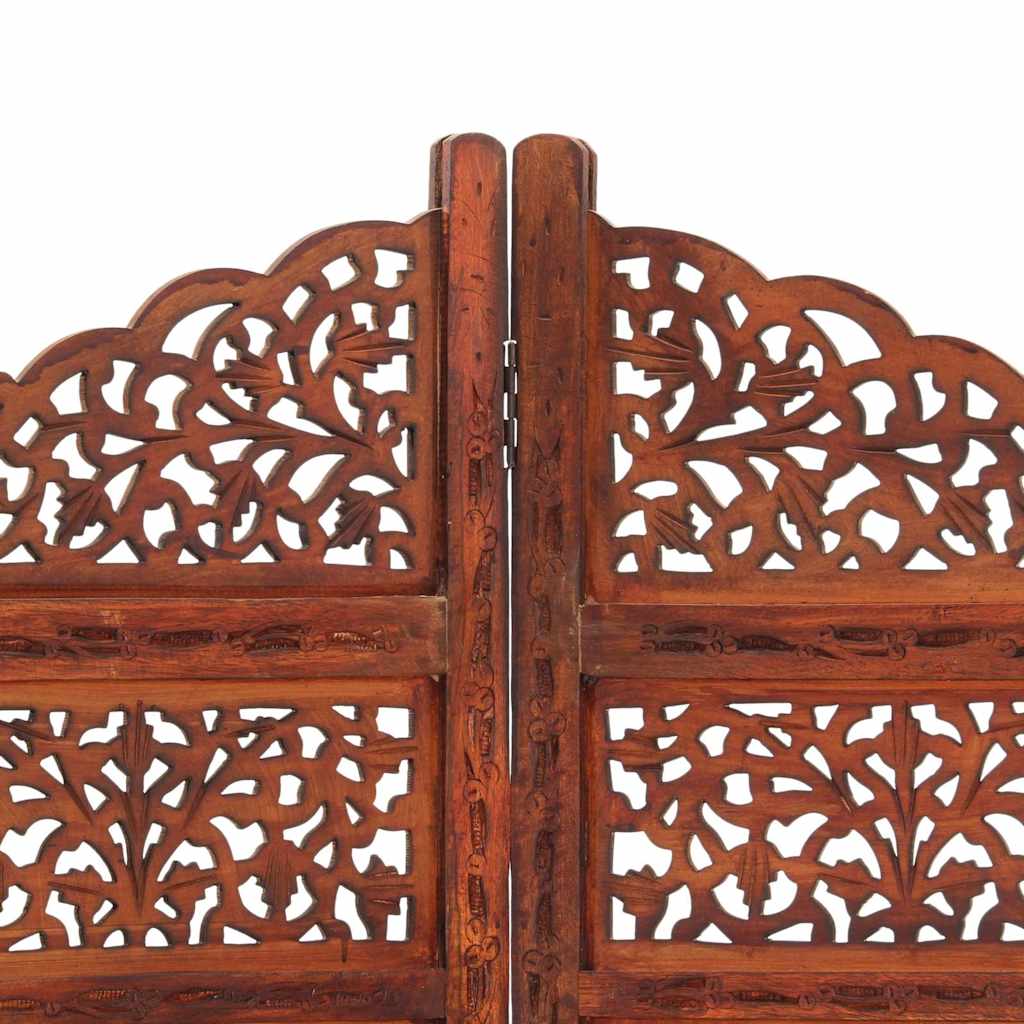4-panels rumdeler håndskåret 160 x 165 cm massivt mangotræ brun