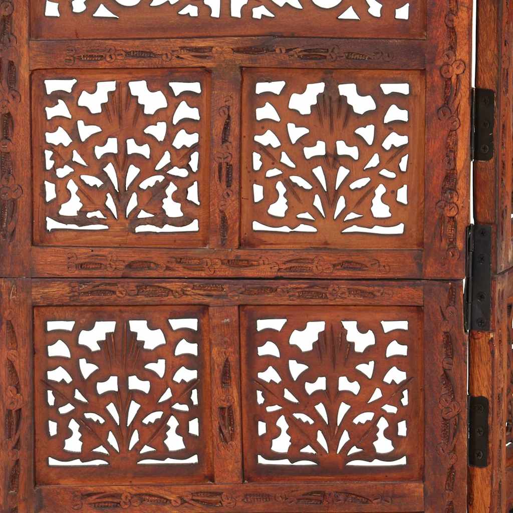 4-panels rumdeler håndskåret 160 x 165 cm massivt mangotræ brun