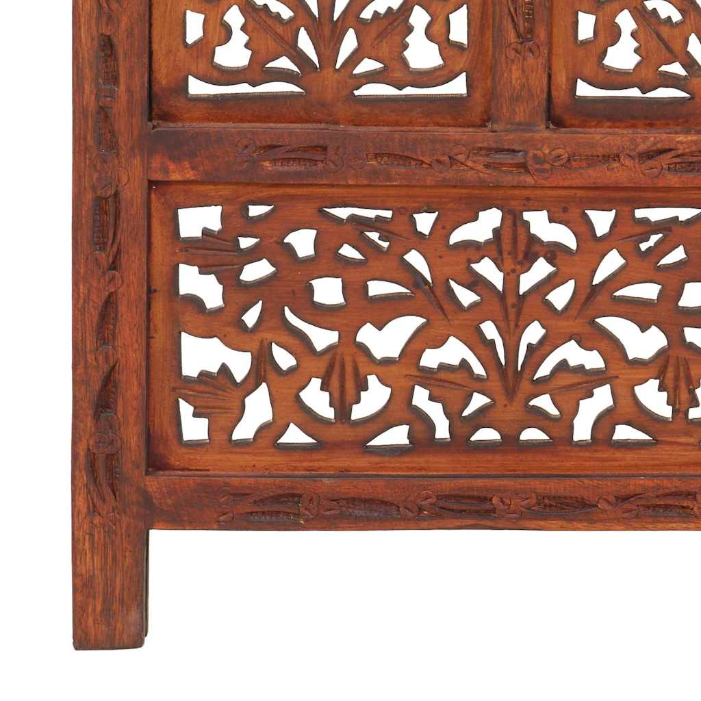 4-panels rumdeler håndskåret 160 x 165 cm massivt mangotræ brun