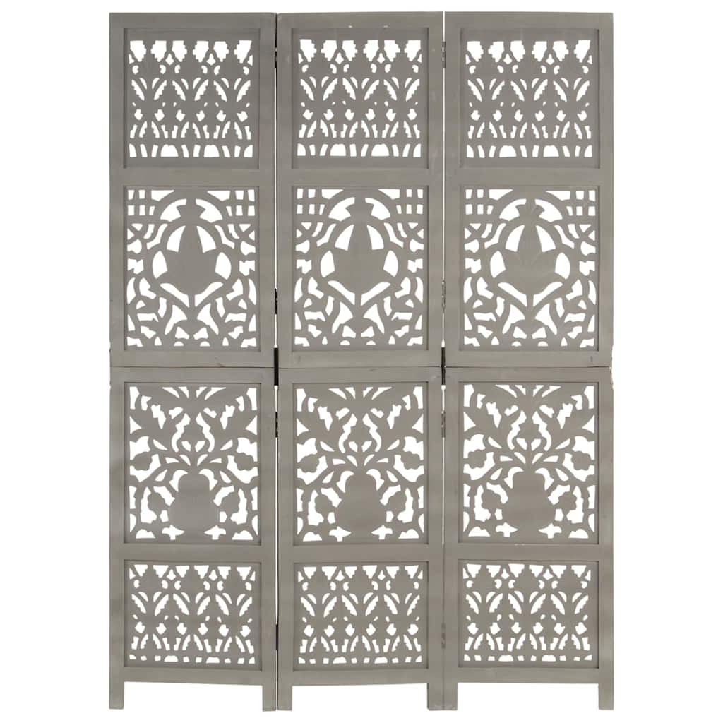 3-panels rumdeler håndskåret 120 x 165 cm massivt mangotræ grå
