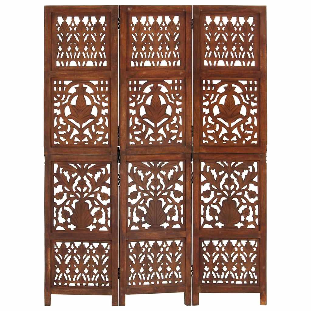 3-panels rumdeler håndskåret 120 x 165 cm massivt mangotræ brun