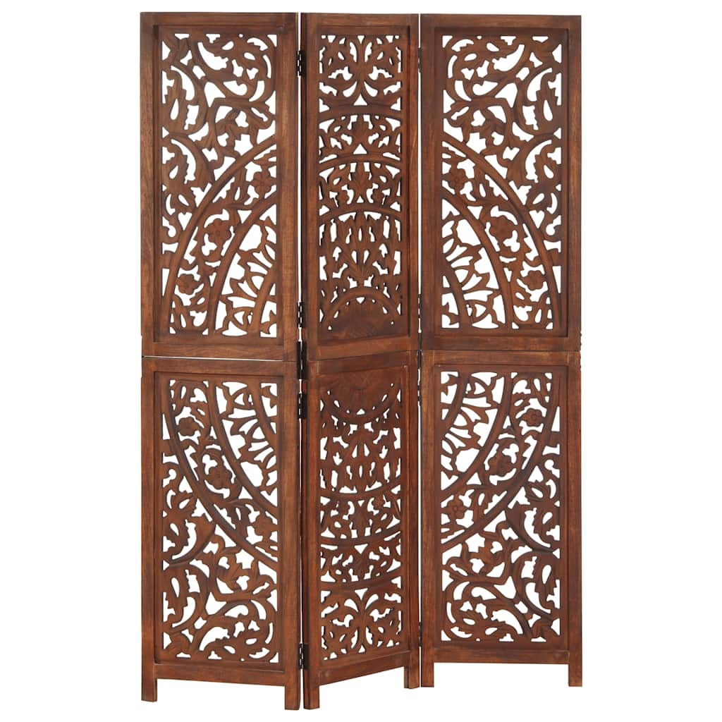 3-panels rumdeler håndskåret 120 x 165 cm massivt mangotræ brun