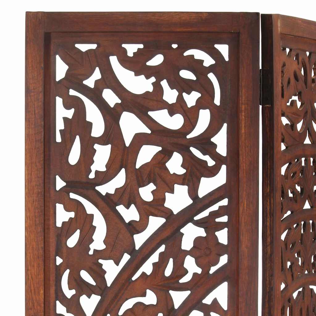 3-panels rumdeler håndskåret 120 x 165 cm massivt mangotræ brun