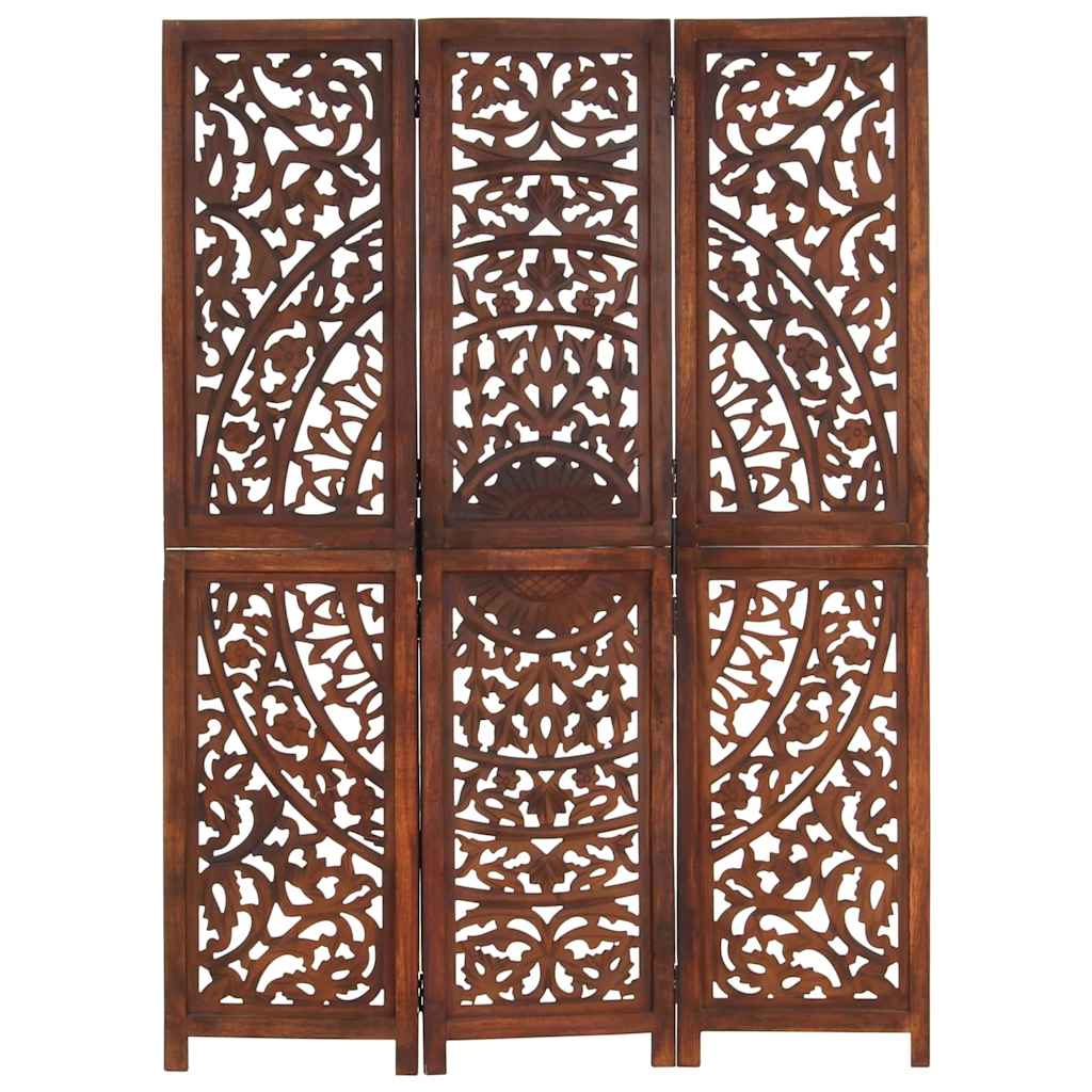 3-panels rumdeler håndskåret 120 x 165 cm massivt mangotræ brun