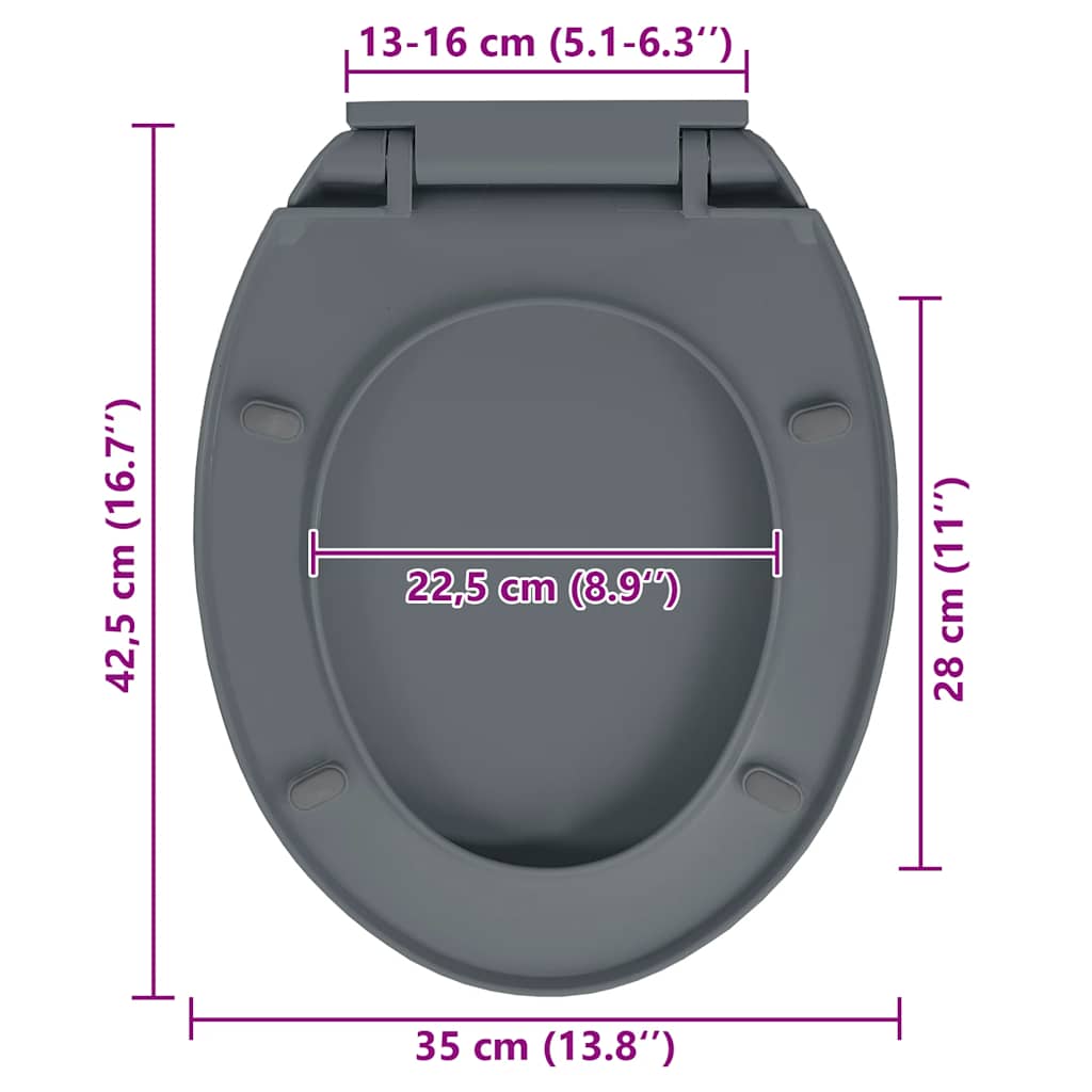 toiletsæde med soft close og  quick release-funktion oval grå