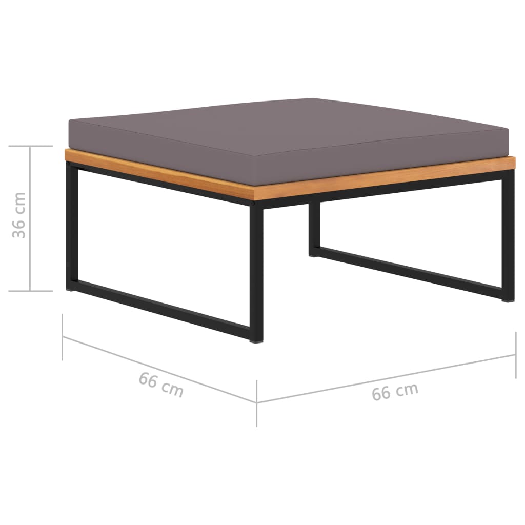 fodskammel med hynde 66x66x36 cm massivt akacietræ mørkegrå