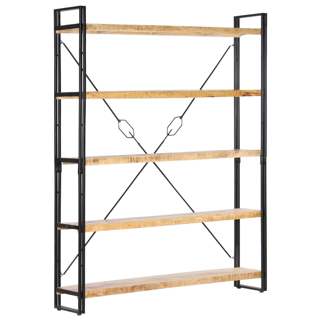 Bogreol med 5 hylder - massivt mangotræ og stål 140×30×180 cm