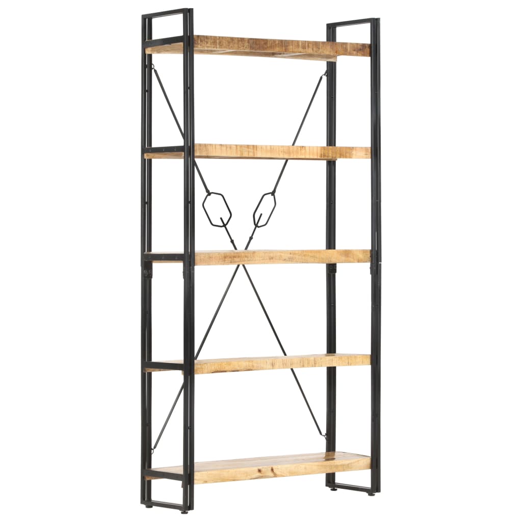 Bogreol med 5 hylder - massivt mangotræ og stål 90×30×180 cm