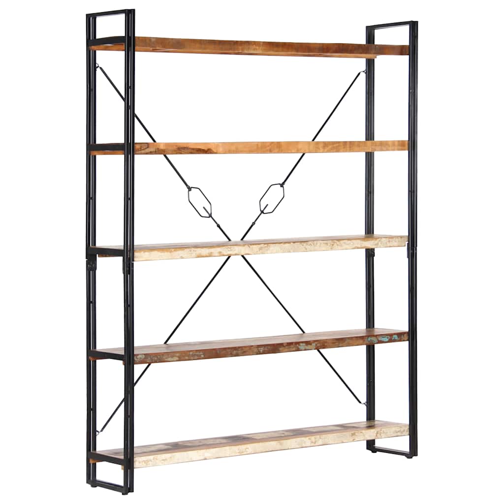 Bogreol med 5 hylder - massivt genbrugstræ, 140×30×180 cm
