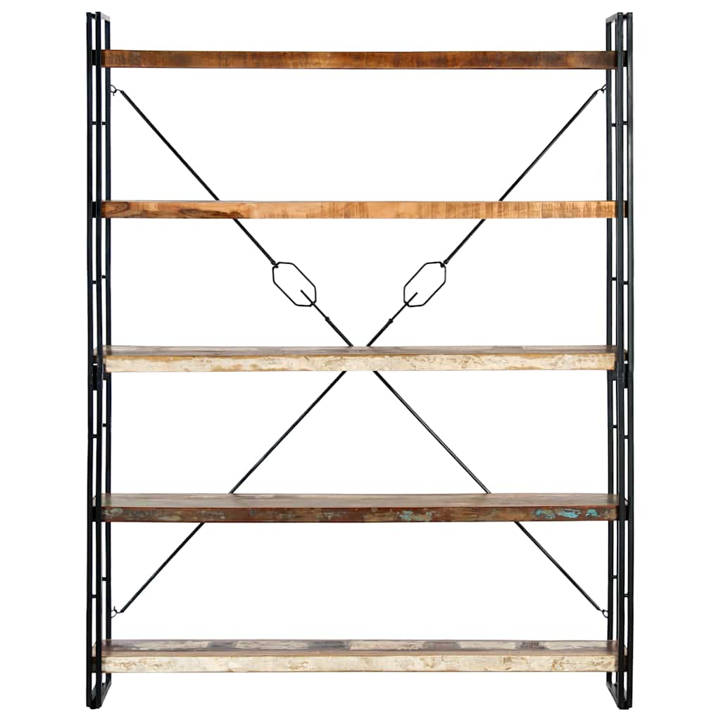 bogreol med 5 hylder 140x30x180 cm massivt genbrugstræ