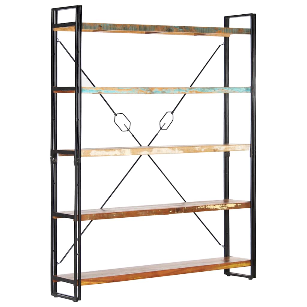 bogreol med 5 hylder 140x30x180 cm massivt genbrugstræ