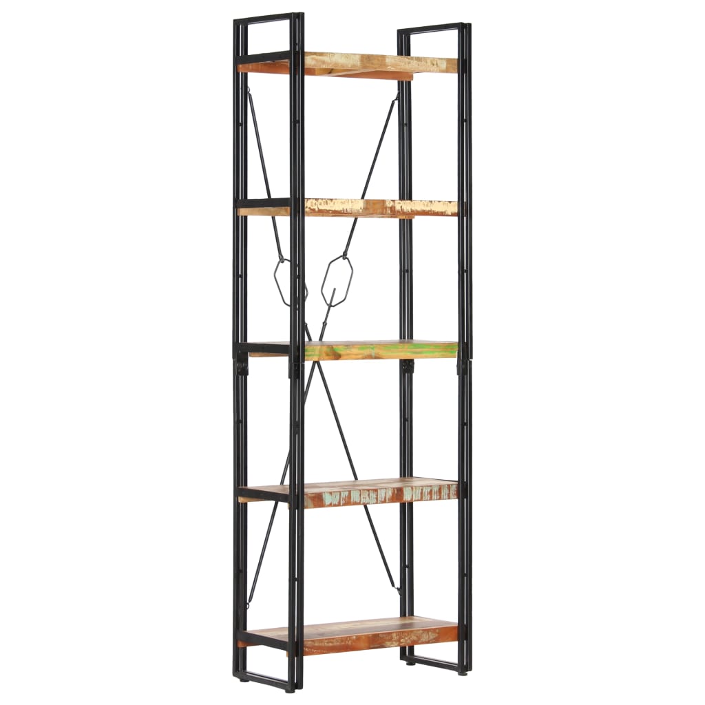 Bogreol med 5 hylder - massivt genbrugstræ, 60 × 30 × 180 cm